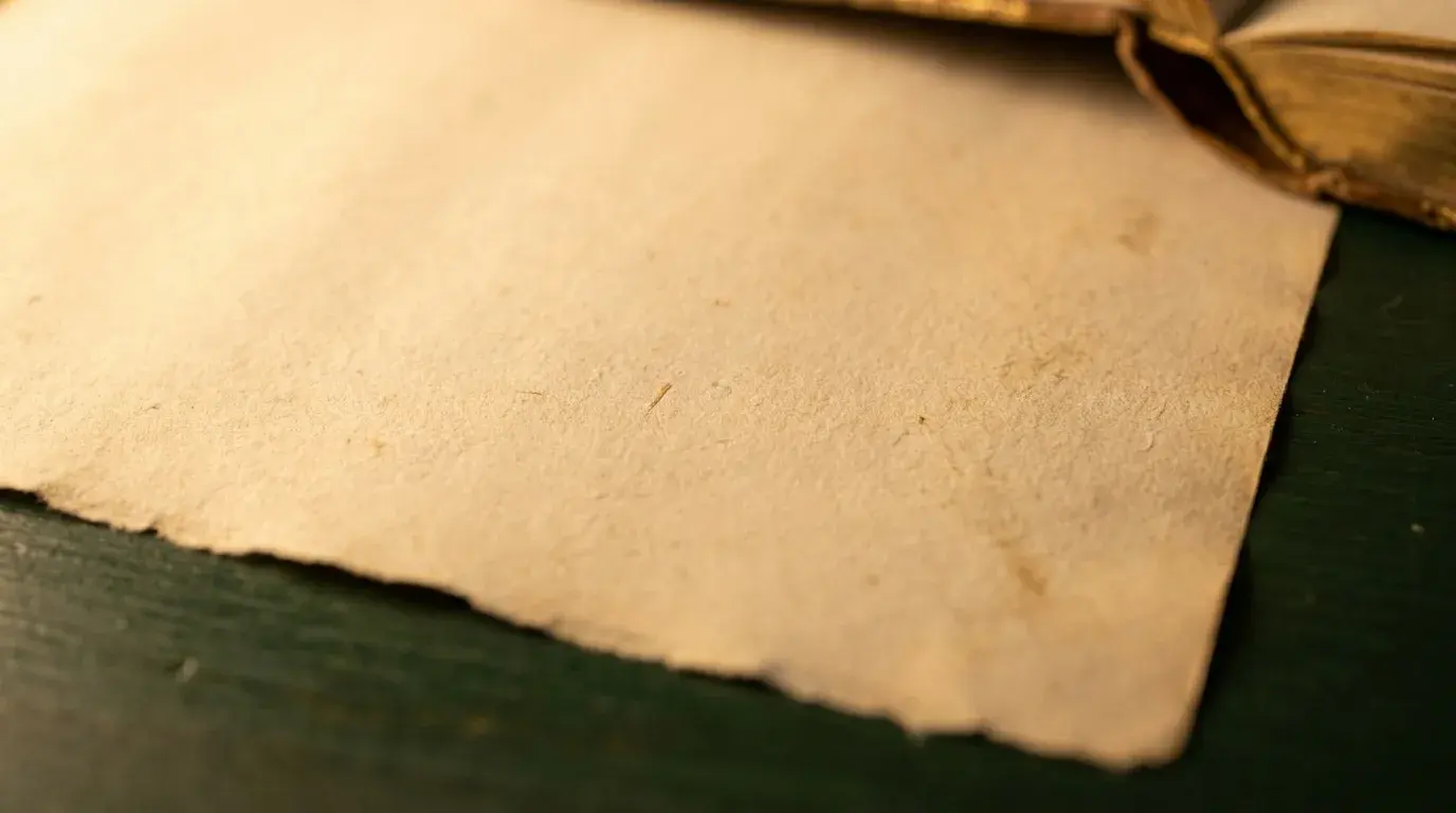 Pagină de manuscris pe o masă verde