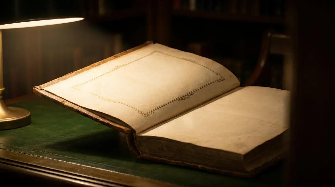 Carte deschisă într-o bibliotecă luminată cald